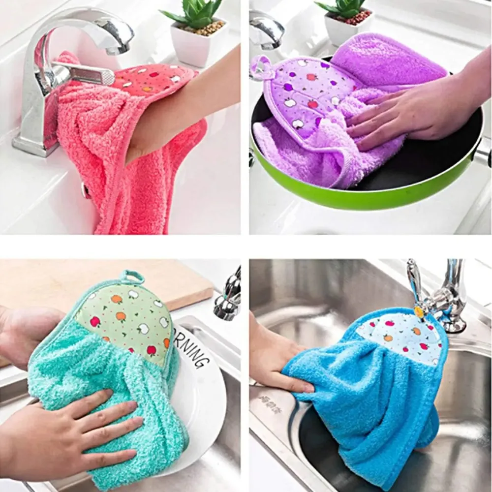 4Pc Small Cleaning Cloth Dishcloth Hand Towel Useful Thing for Kitchen Children Cartoon Bathroom Housework Hanging Type Cute Rag