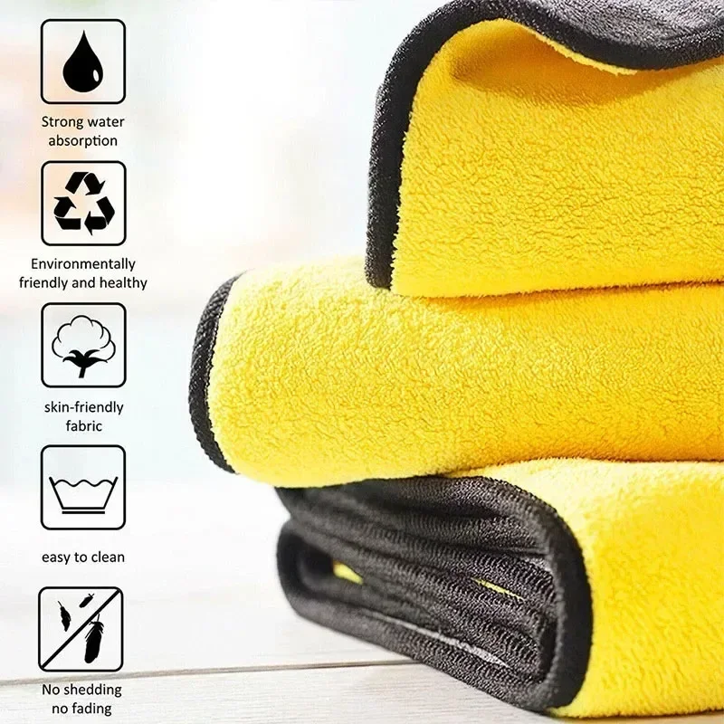 Car Wash Microfiber Towel Super Absorbent Car Cleaning Drying Cloth Kitchen Washing Towels Double Layer Household Cleaning Tool