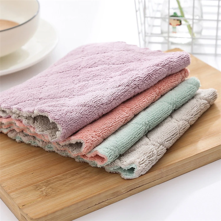 10Pcs Kitchen Cloth Dish Towels Super Absorbent Coral Velvet Dishtowels Nonstick Oil Washable Fast Drying JT224