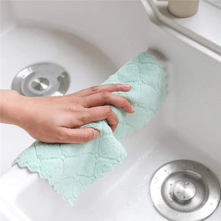 10Pcs Kitchen Cloth Dish Towels Super Absorbent Coral Velvet Dishtowels Nonstick Oil Washable Fast Drying JT224