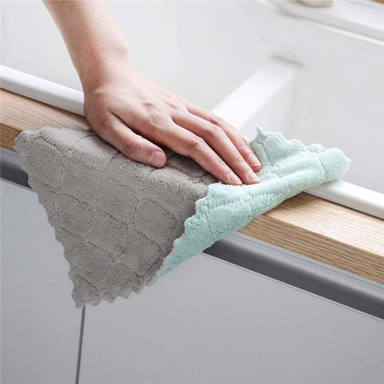 10Pcs Kitchen Cloth Dish Towels Super Absorbent Coral Velvet Dishtowels Nonstick Oil Washable Fast Drying JT224