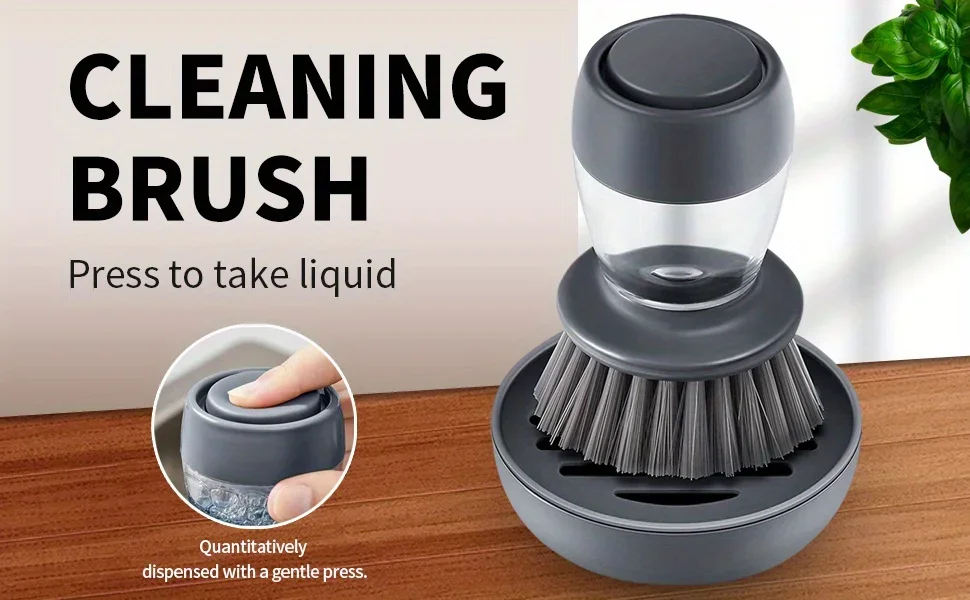 1pc Automatic liquid adding and pot washing brush, vertical press lazy person brush, kitchen brush, household cleaning brush