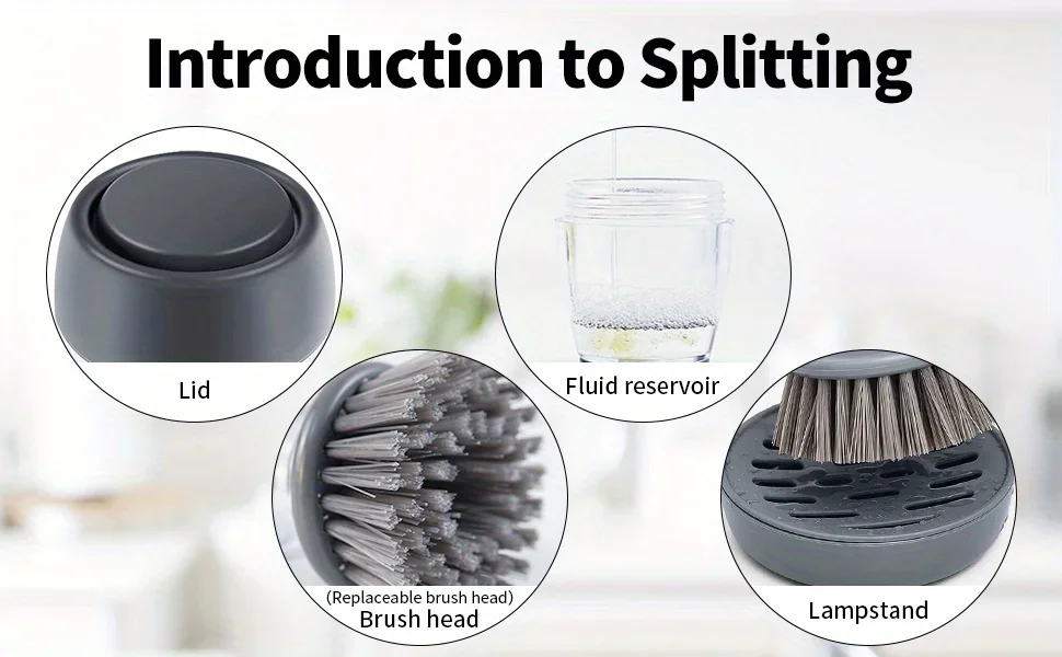 1pc Automatic liquid adding and pot washing brush, vertical press lazy person brush, kitchen brush, household cleaning brush