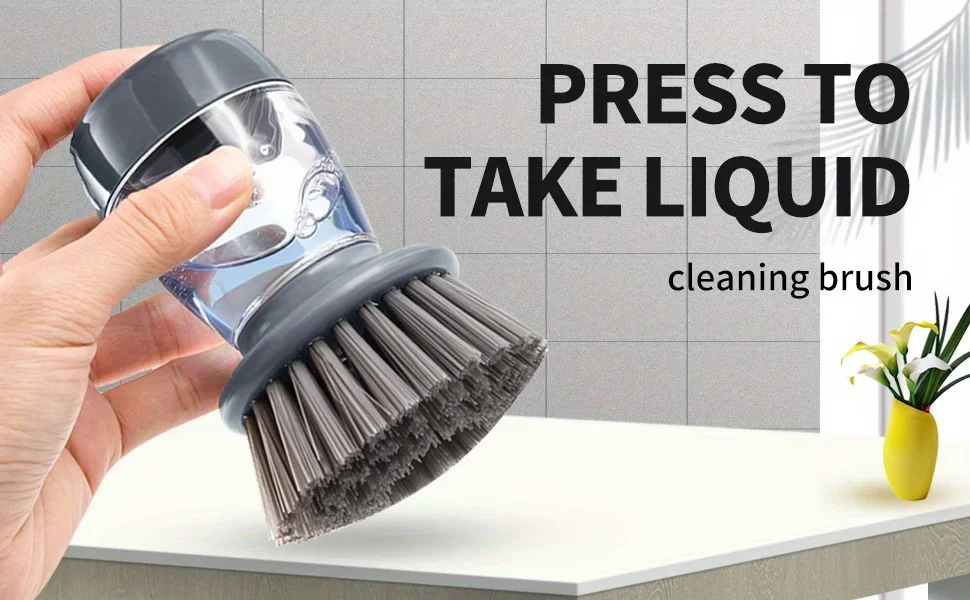 1pc Automatic liquid adding and pot washing brush, vertical press lazy person brush, kitchen brush, household cleaning brush