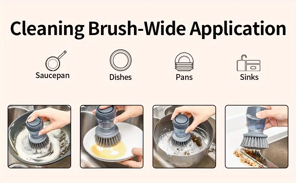 1pc Automatic liquid adding and pot washing brush, vertical press lazy person brush, kitchen brush, household cleaning brush