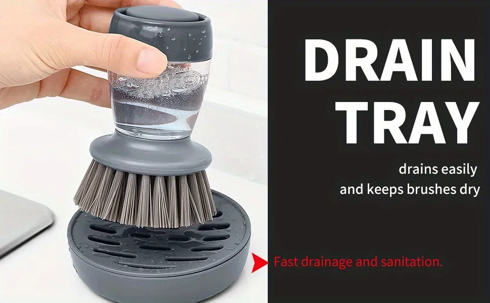 1pc Automatic liquid adding and pot washing brush, vertical press lazy person brush, kitchen brush, household cleaning brush
