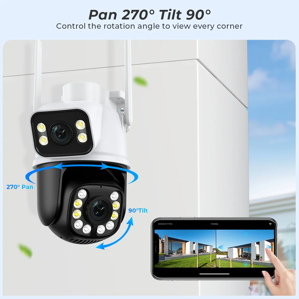 4K 8MP HD Wifi PTZ Camera Outdoor 4MP Dual Lens Dual Screen AI Auto Tracking IP Camera CCTV Audio Video Surveillance P2P ICSee