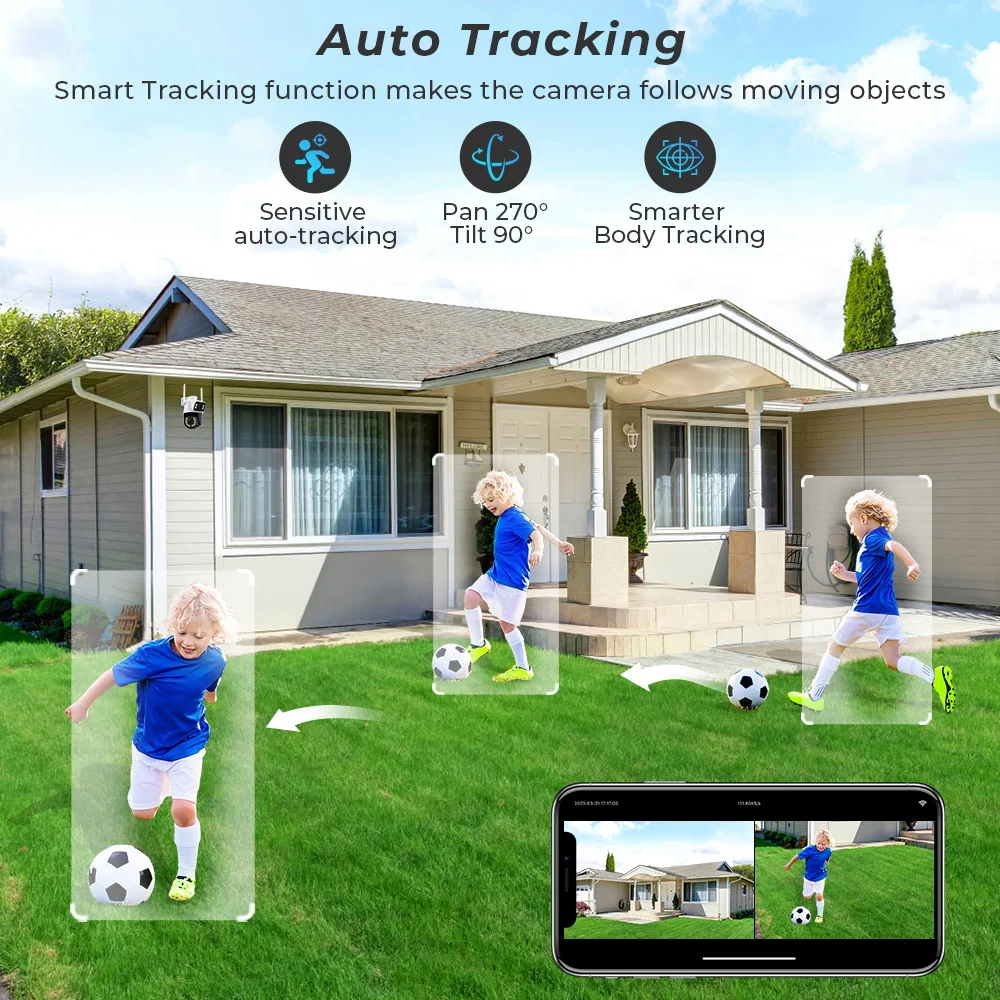 4K 8MP HD Wifi PTZ Camera Outdoor 4MP Dual Lens Dual Screen AI Auto Tracking IP Camera CCTV Audio Video Surveillance P2P ICSee