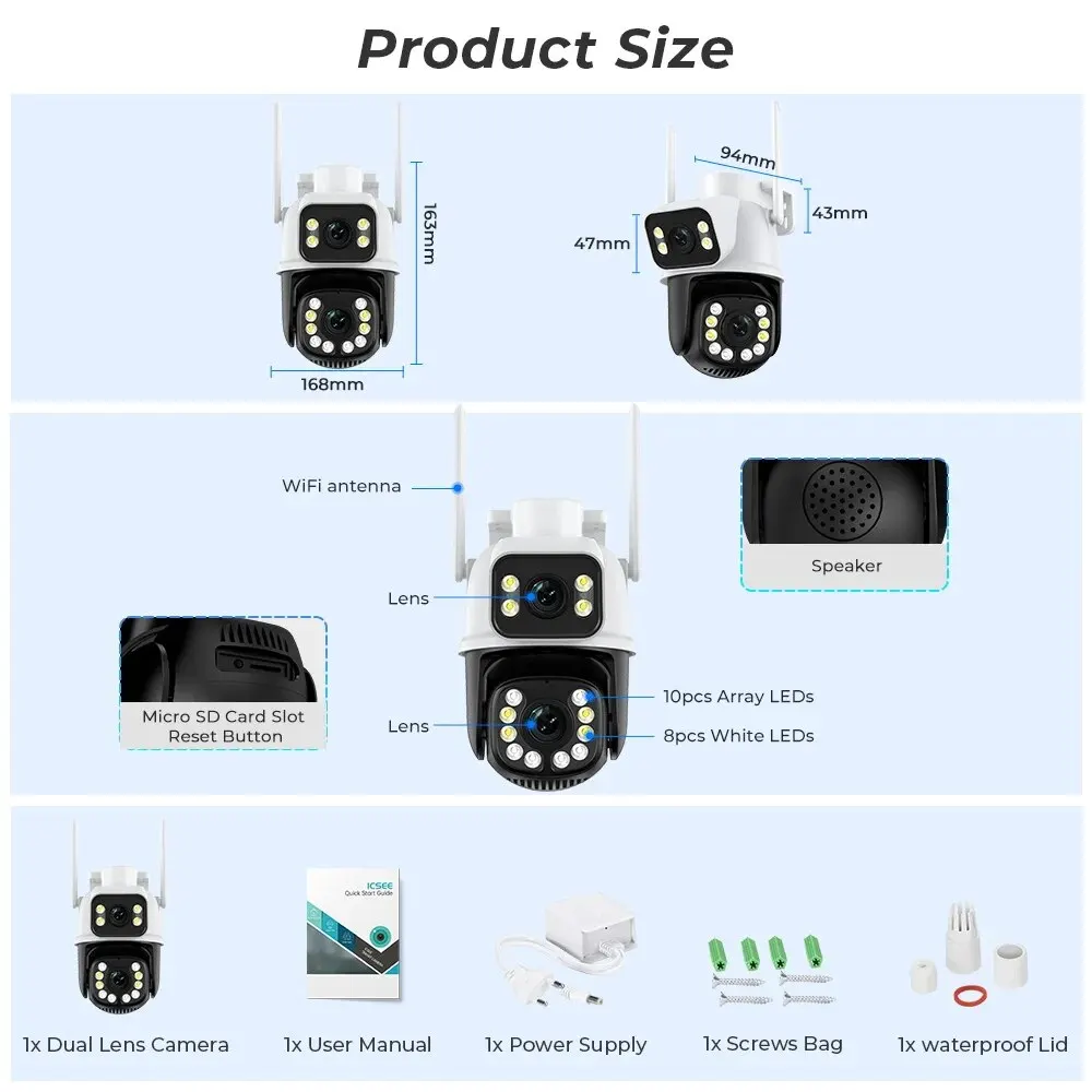 4K 8MP HD Wifi PTZ Camera Outdoor 4MP Dual Lens Dual Screen AI Auto Tracking IP Camera CCTV Audio Video Surveillance P2P ICSee 4K 8MP HD Wifi PTZ Camera Outdoor 4MP Dual Lens Dual Screen AI Auto Tracking IP Camera CCTV Audio Video Surveillance P2P ICSee