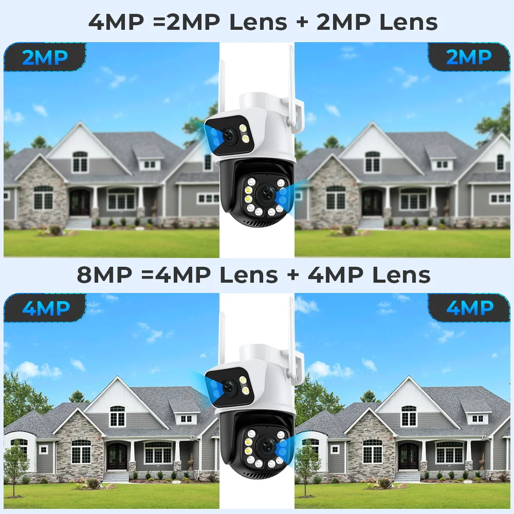4K 8MP HD Wifi PTZ Camera Outdoor 4MP Dual Lens Dual Screen AI Auto Tracking IP Camera CCTV Audio Video Surveillance P2P ICSee