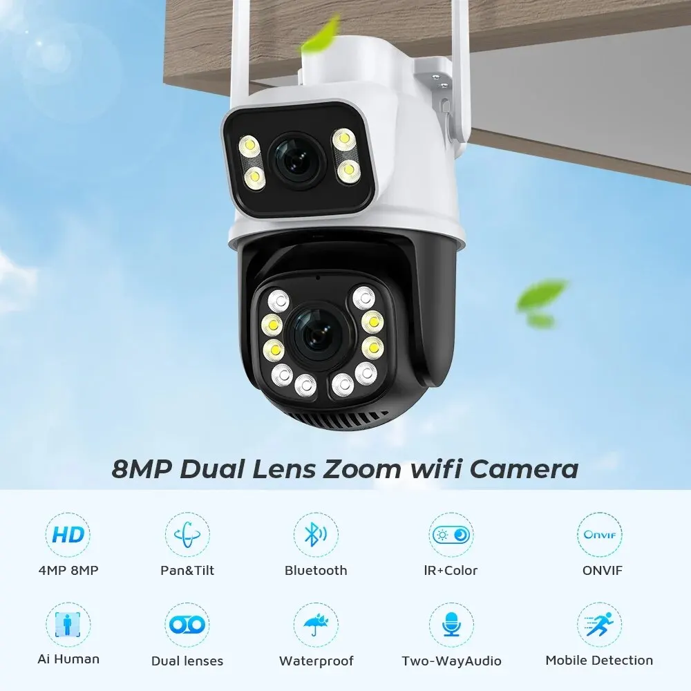 4K 8MP HD Wifi PTZ Camera Outdoor 4MP Dual Lens Dual Screen AI Auto Tracking IP Camera CCTV Audio Video Surveillance P2P ICSee 4K 8MP HD Wifi PTZ Camera Outdoor 4MP Dual Lens Dual Screen AI Auto Tracking IP Camera CCTV Audio Video Surveillance P2P ICSee