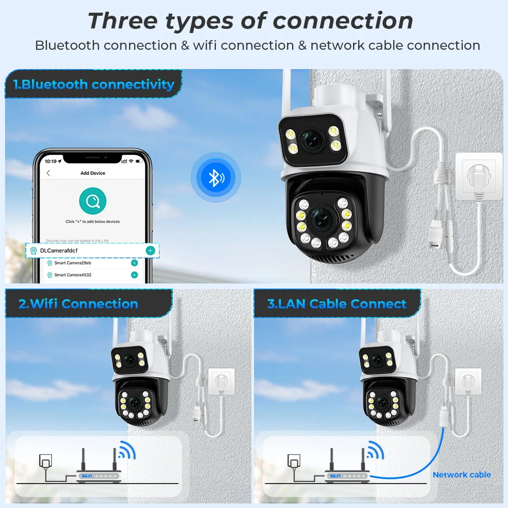 4K 8MP HD Wifi PTZ Camera Outdoor 4MP Dual Lens Dual Screen AI Auto Tracking IP Camera CCTV Audio Video Surveillance P2P ICSee