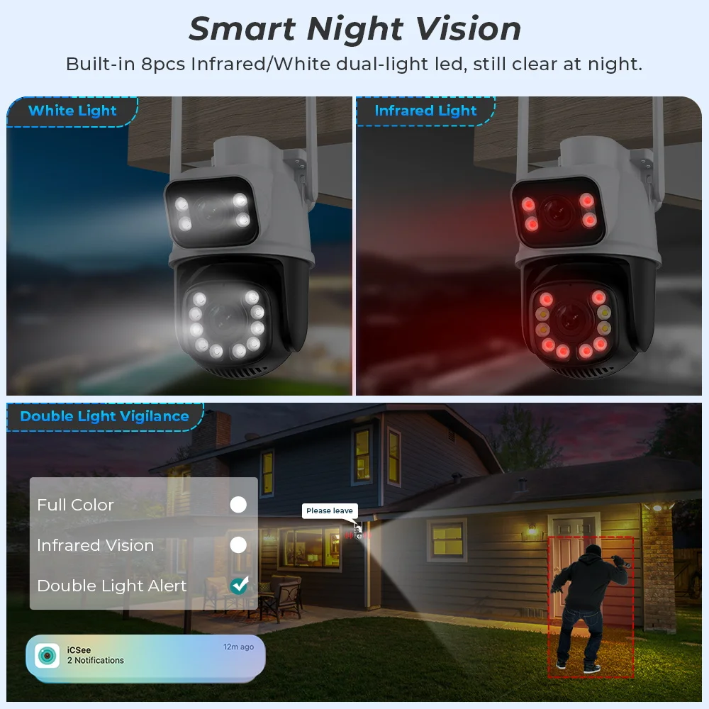 4K 8MP HD Wifi PTZ Camera Outdoor 4MP Dual Lens Dual Screen AI Auto Tracking IP Camera CCTV Audio Video Surveillance P2P ICSee