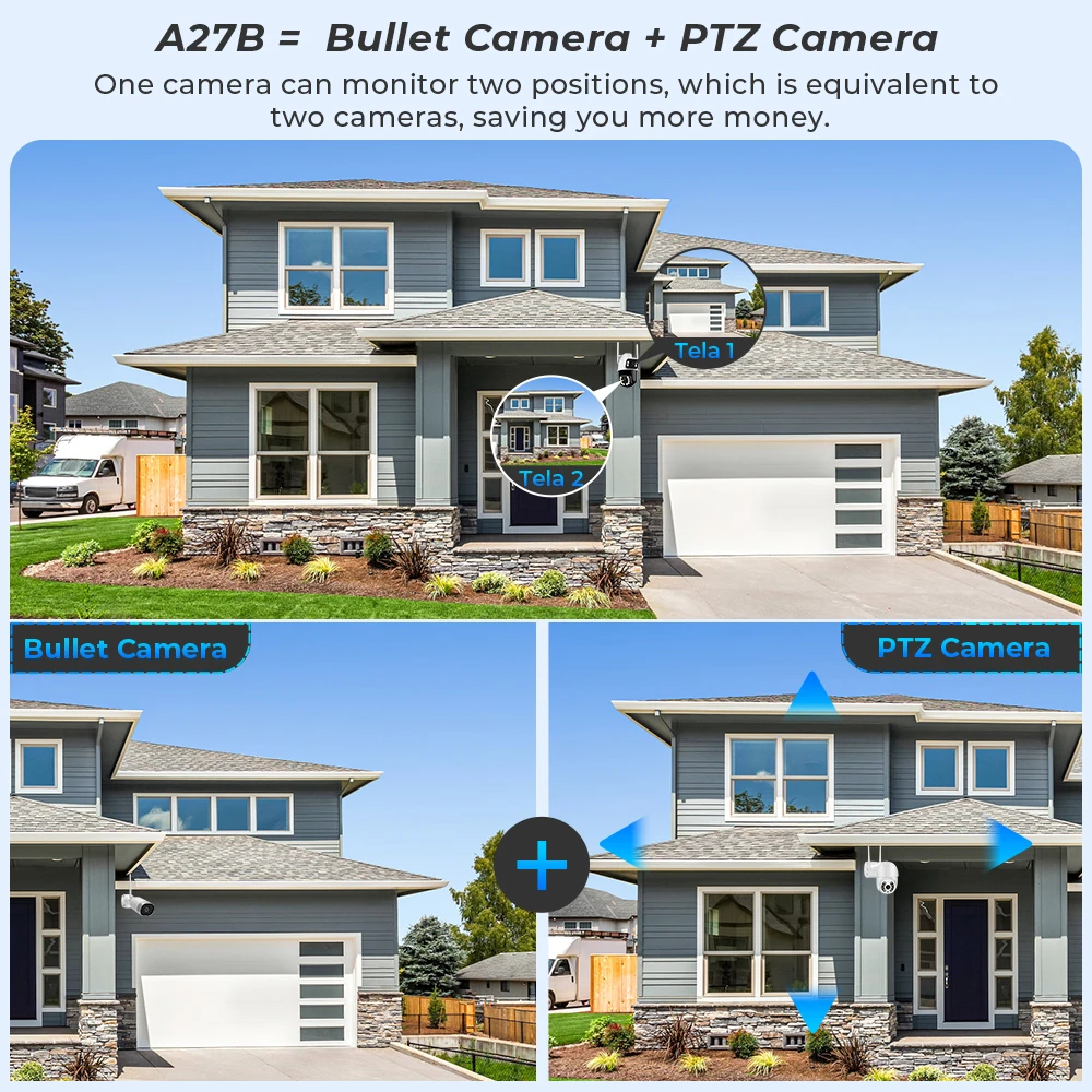 4K 8MP HD Wifi PTZ Camera Outdoor 4MP Dual Lens Dual Screen AI Auto Tracking IP Camera CCTV Audio Video Surveillance P2P ICSee