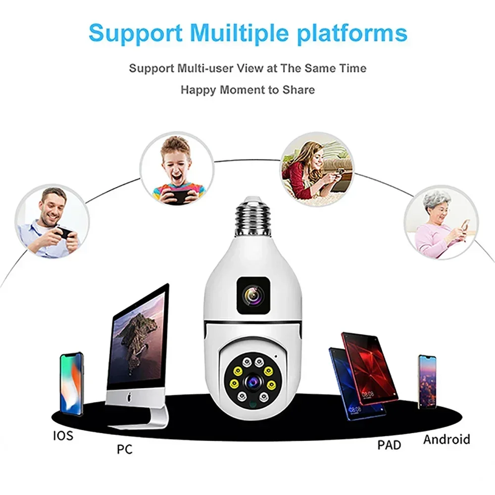 4MP Dual Lens WIFI Bulb Camera CCTV IP Wireless PTZ Cameras Color Night Vision Two-Way Audio Indoor Video Surveillance Cam