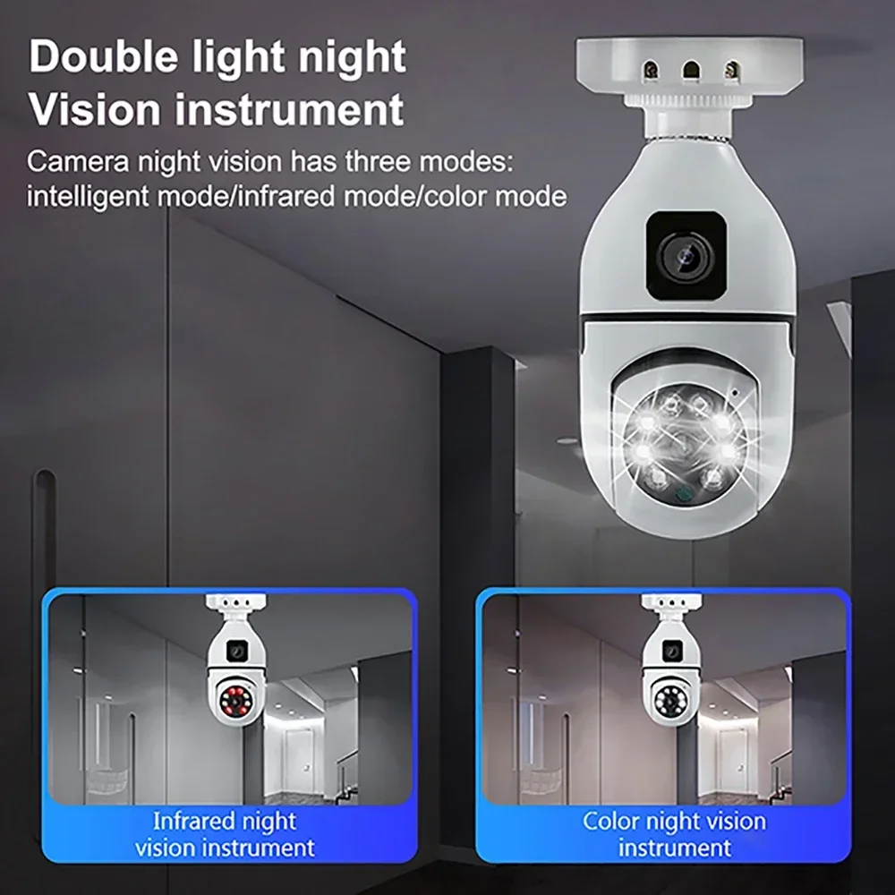 4MP Dual Lens WIFI Bulb Camera CCTV IP Wireless PTZ Cameras Color Night Vision Two-Way Audio Indoor Video Surveillance Cam