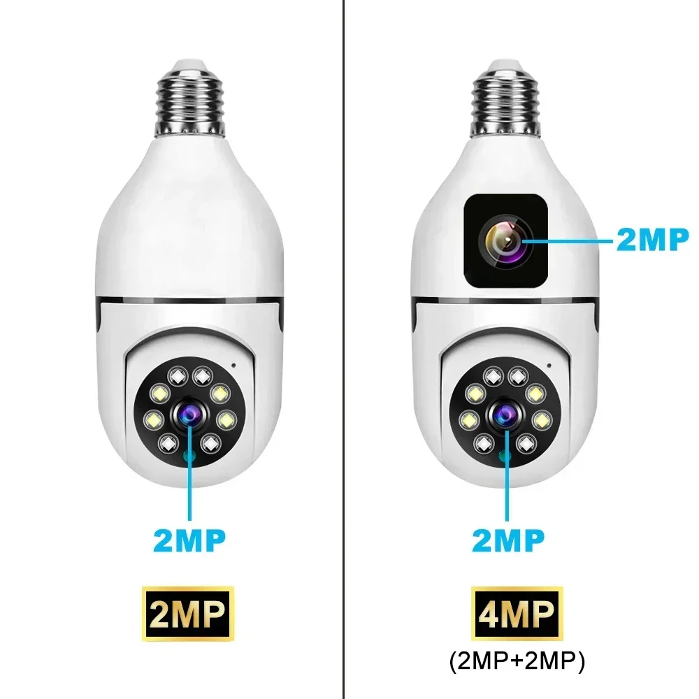 4MP Dual Lens WIFI Bulb Camera CCTV IP Wireless PTZ Cameras Color Night Vision Two-Way Audio Indoor Video Surveillance Cam