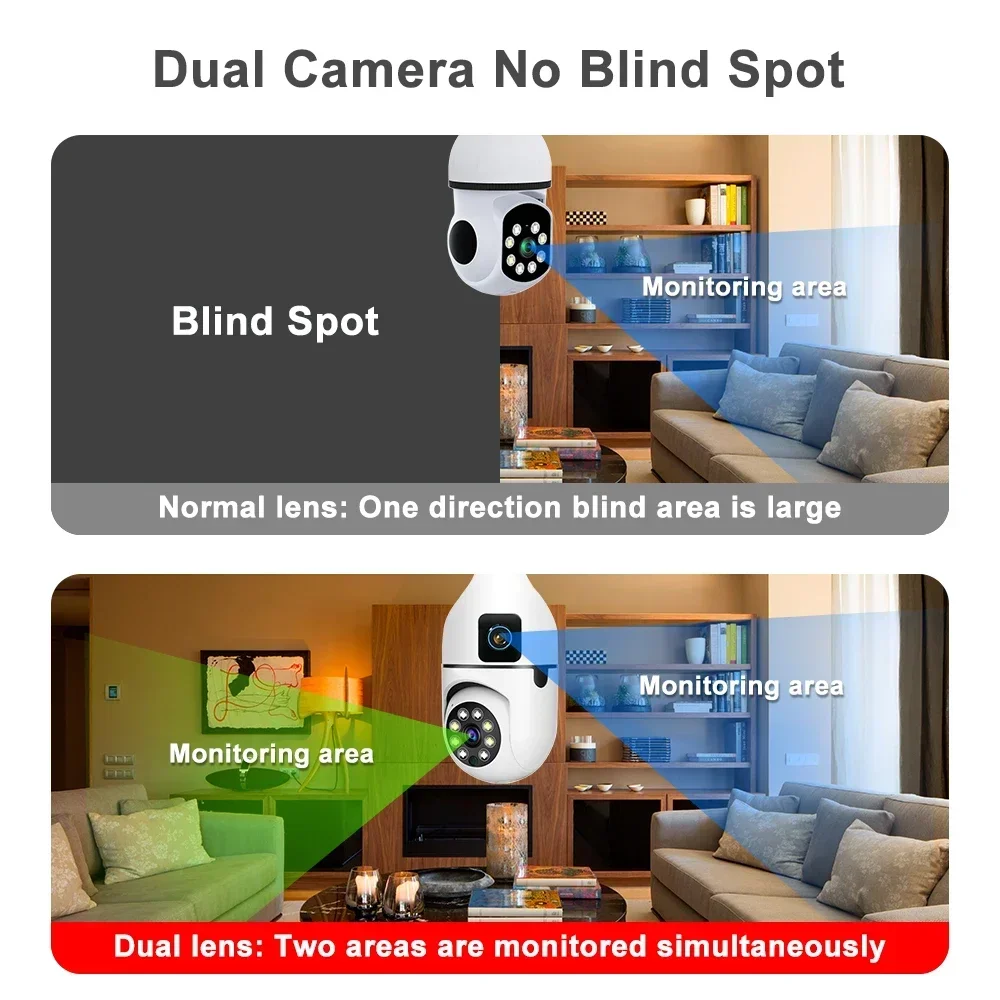 4MP Dual Lens WIFI Bulb Camera CCTV IP Wireless PTZ Cameras Color Night Vision Two-Way Audio Indoor Video Surveillance Cam