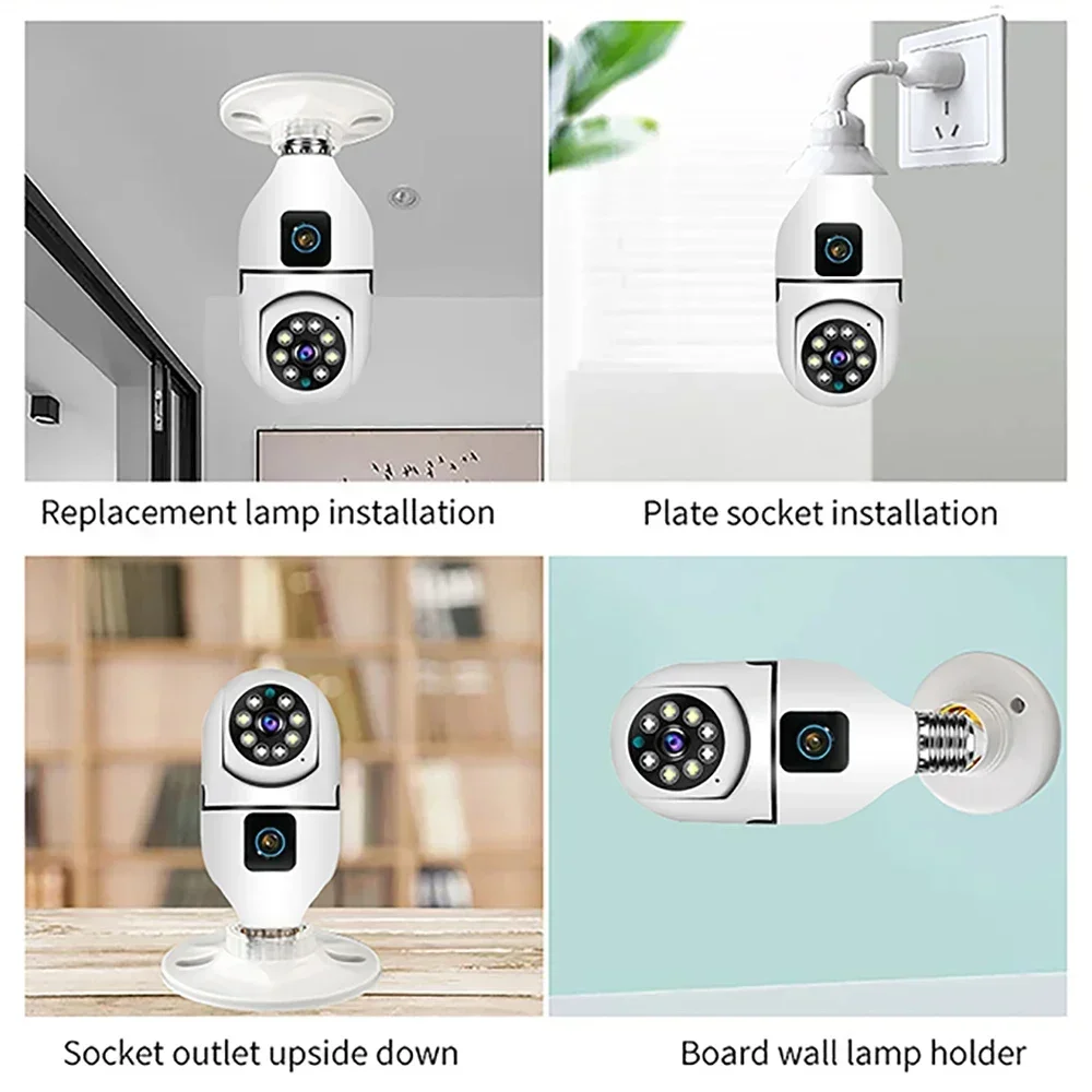 4MP Dual Lens WIFI Bulb Camera CCTV IP Wireless PTZ Cameras Color Night Vision Two-Way Audio Indoor Video Surveillance Cam