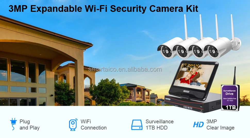HD  4pcs 3MP WiFi Security Cameras Home Outdoor Video Monitoring Surveillance Kits Wireless CCTV Camera