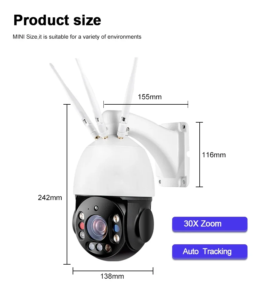 4k wifi wireless camera security 30x optical zoom ptz ai face detection ip network camera outdoor cctv surveillance video camer