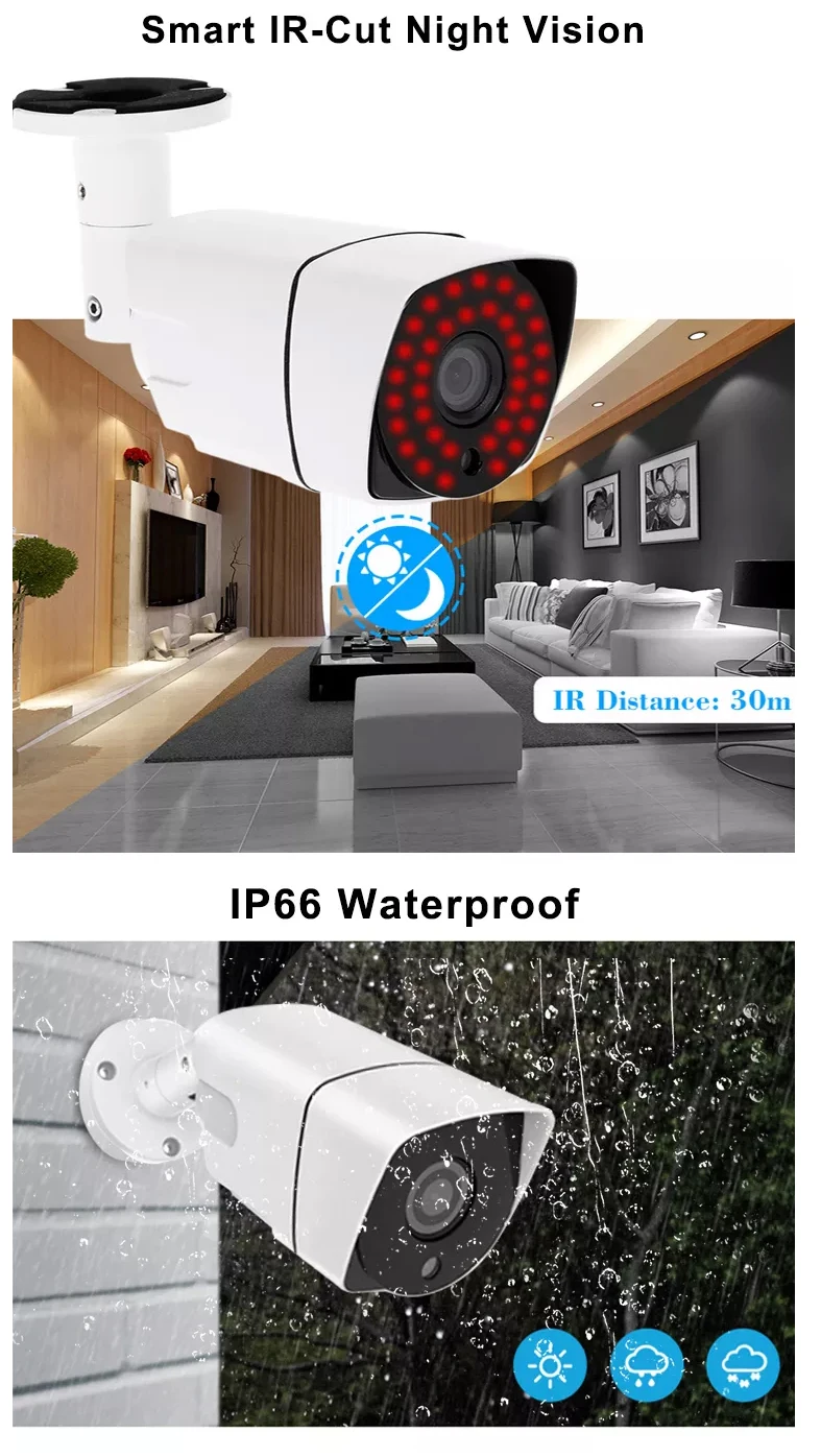 2023 H.265 4 Channel 5MP Network Waterproof IP Cameras Indoor Outdoor Video Surveillance Security System POE NVR Kit
