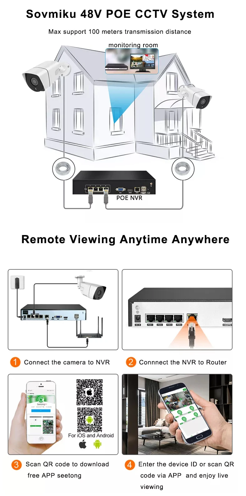 2023 H.265 4 Channel 5MP Network Waterproof IP Cameras Indoor Outdoor Video Surveillance Security System POE NVR Kit