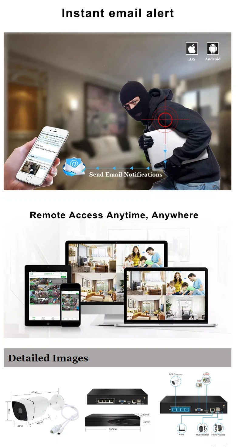 2023 H.265 4 Channel 5MP Network Waterproof IP Cameras Indoor Outdoor Video Surveillance Security System POE NVR Kit