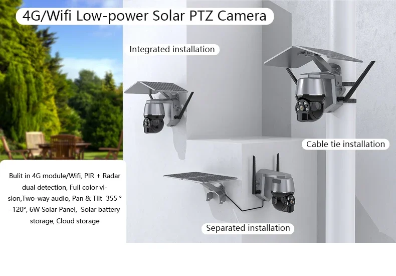 Low Power Consumption Wireless  4G 355 Degree  WIFI Network Video Surveillance Camera Solar Street Camera With Night Light
