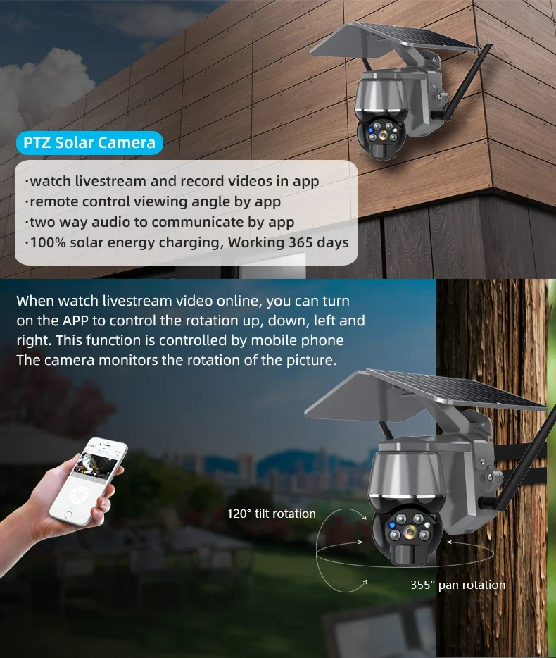 Low Power Consumption Wireless  4G 355 Degree  WIFI Network Video Surveillance Camera Solar Street Camera With Night Light