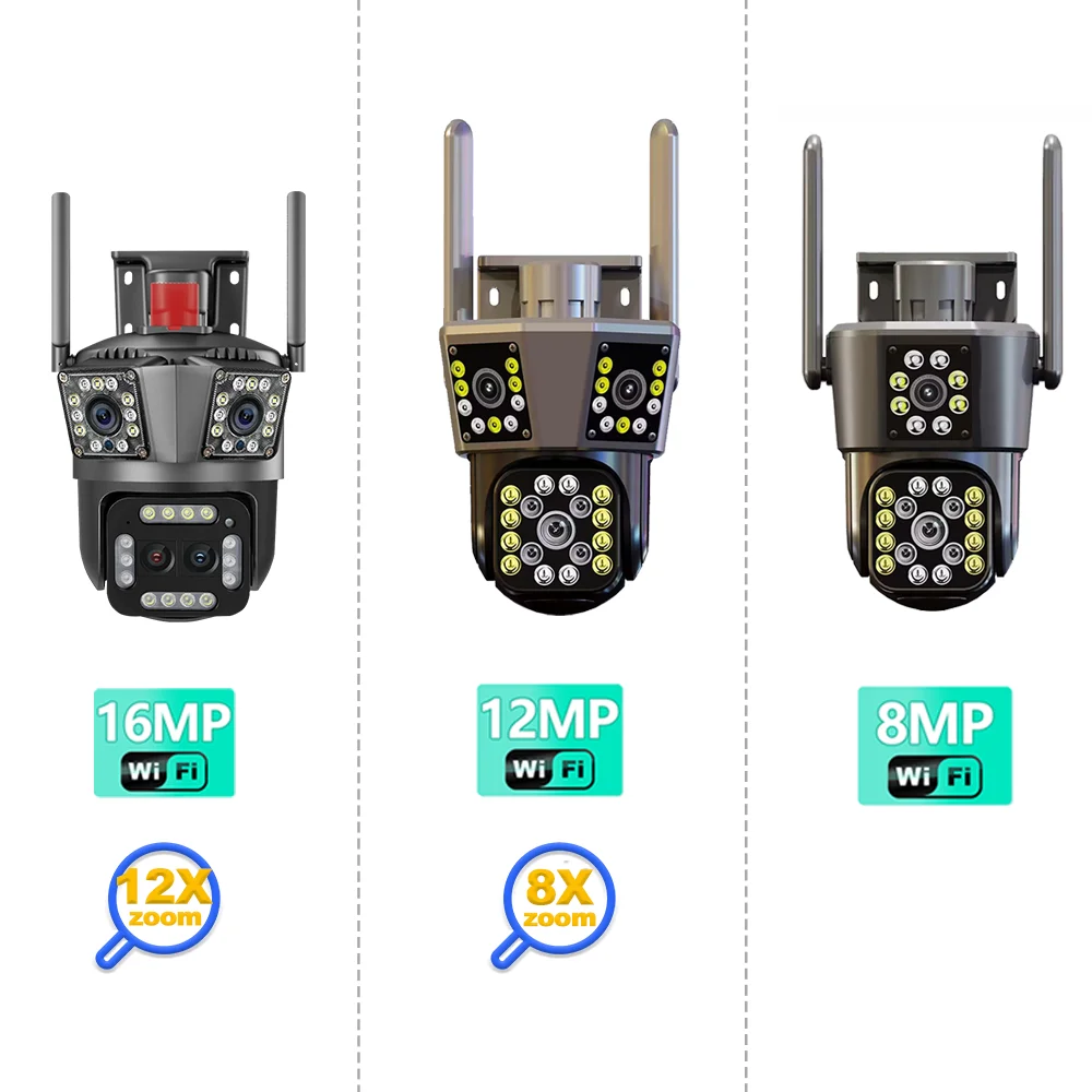 16MP 8K HD WiFi Camera Outdoor 12X Zoom Four Lens Three Screen Auto Tracking Security Protection 4K PTZ Video Surveillance CCTV 16MP 8K HD WiFi Camera Outdoor 12X Zoom Four Lens Three Screen Auto Tracking Security Protection 4K PTZ Video Surveillance CCTV
