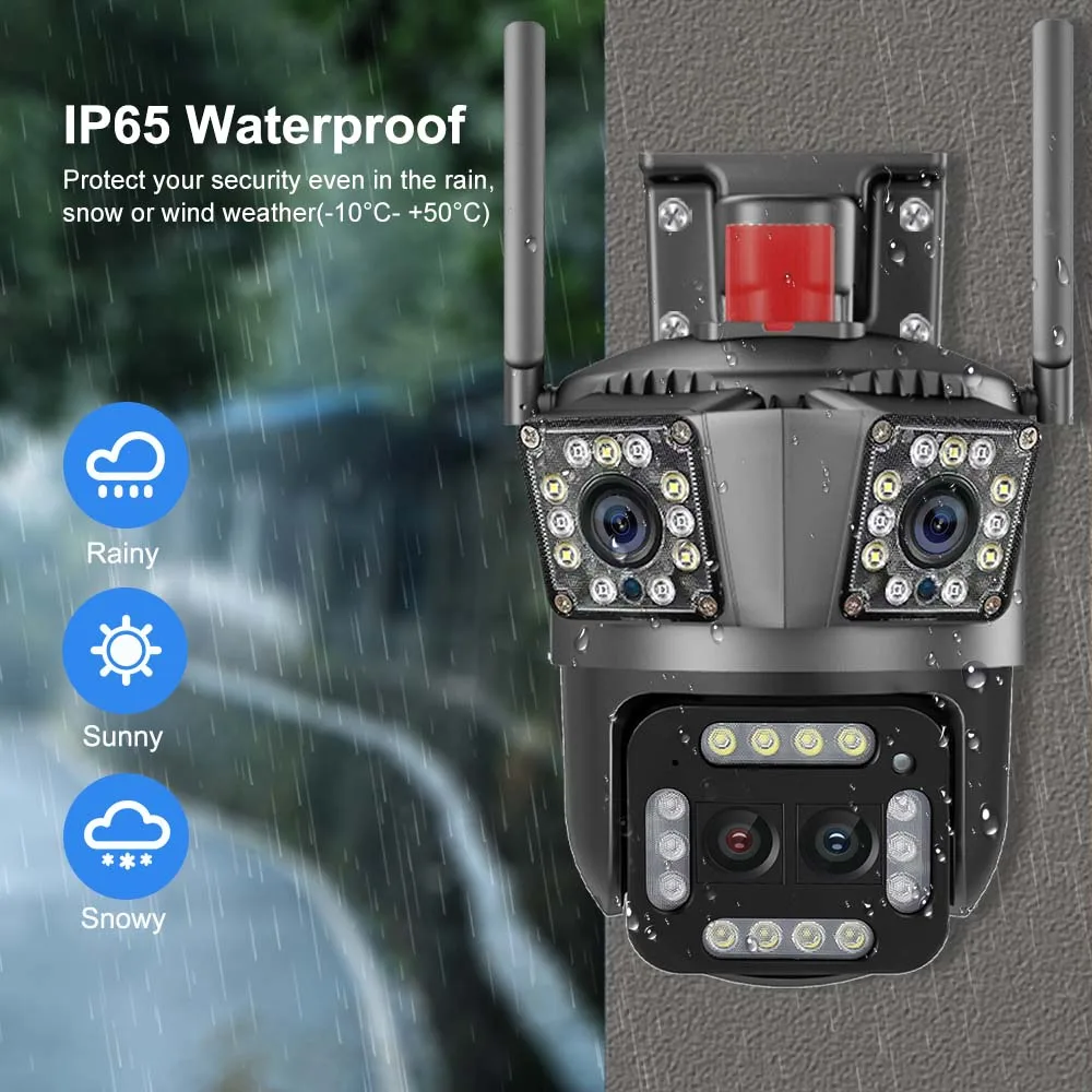 16MP 8K HD WiFi Camera Outdoor 12X Zoom Four Lens Three Screen Auto Tracking Security Protection 4K PTZ Video Surveillance CCTV