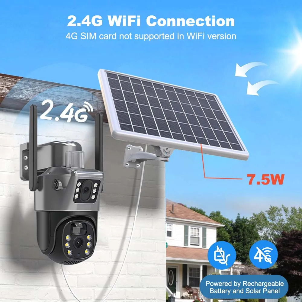 8MP 4K WiFi Solar Camera Outdoor Wireless CCTV Surveillance Camera With Solar Panel Dual Lens PTZ IP Cam Security Protection