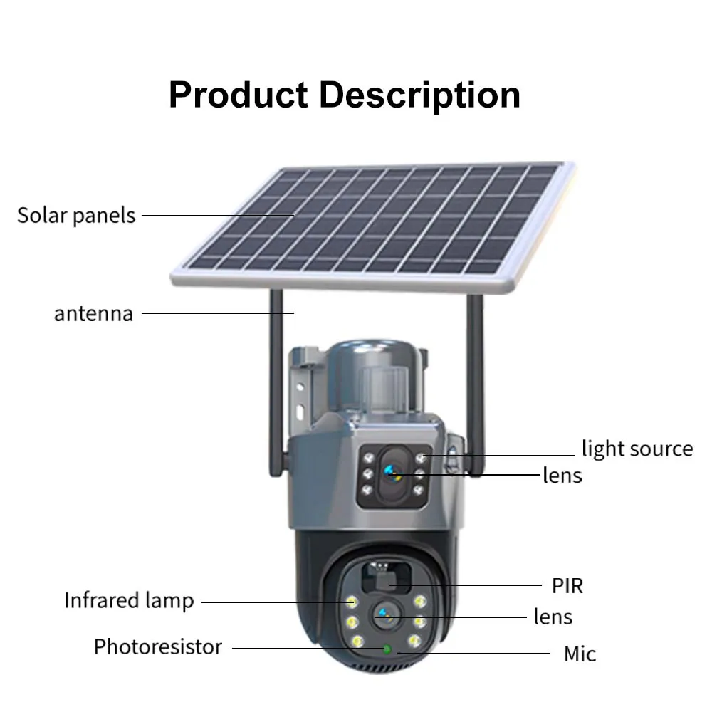8MP 4K WiFi Solar Camera Outdoor Wireless CCTV Surveillance Camera With Solar Panel Dual Lens PTZ IP Cam Security Protection
