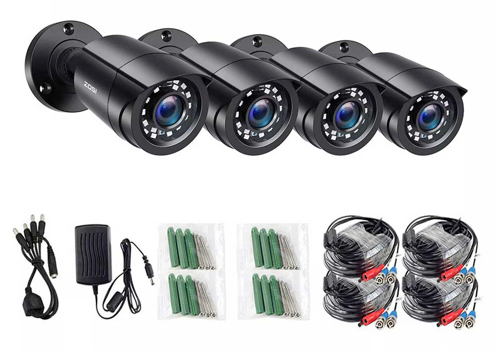 ZOSI 4pcs/lot 1080p HD-TVI CCTV Security Camera ,80ft Night Vision ,Outdoor Whetherproof Surveillance Camera Kit