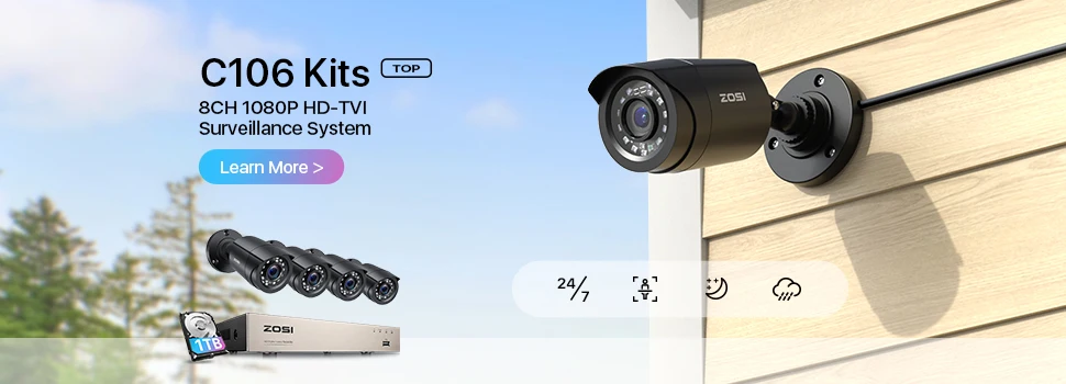 ZOSI 4pcs/lot 1080p HD-TVI CCTV Security Camera ,80ft Night Vision ,Outdoor Whetherproof Surveillance Camera Kit