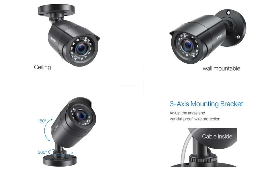 ZOSI 4pcs/lot 1080p HD-TVI CCTV Security Camera ,80ft Night Vision ,Outdoor Whetherproof Surveillance Camera Kit