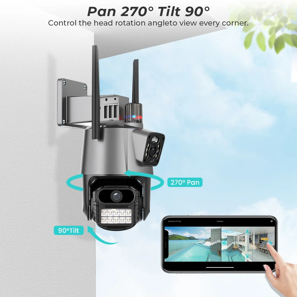 4K 8MP WiFi PTZ IP Camera Dual Lens &Screen Auto Tracking Outdoor Waterproof Security Video CCTV Surveillance Camera Light Alarm