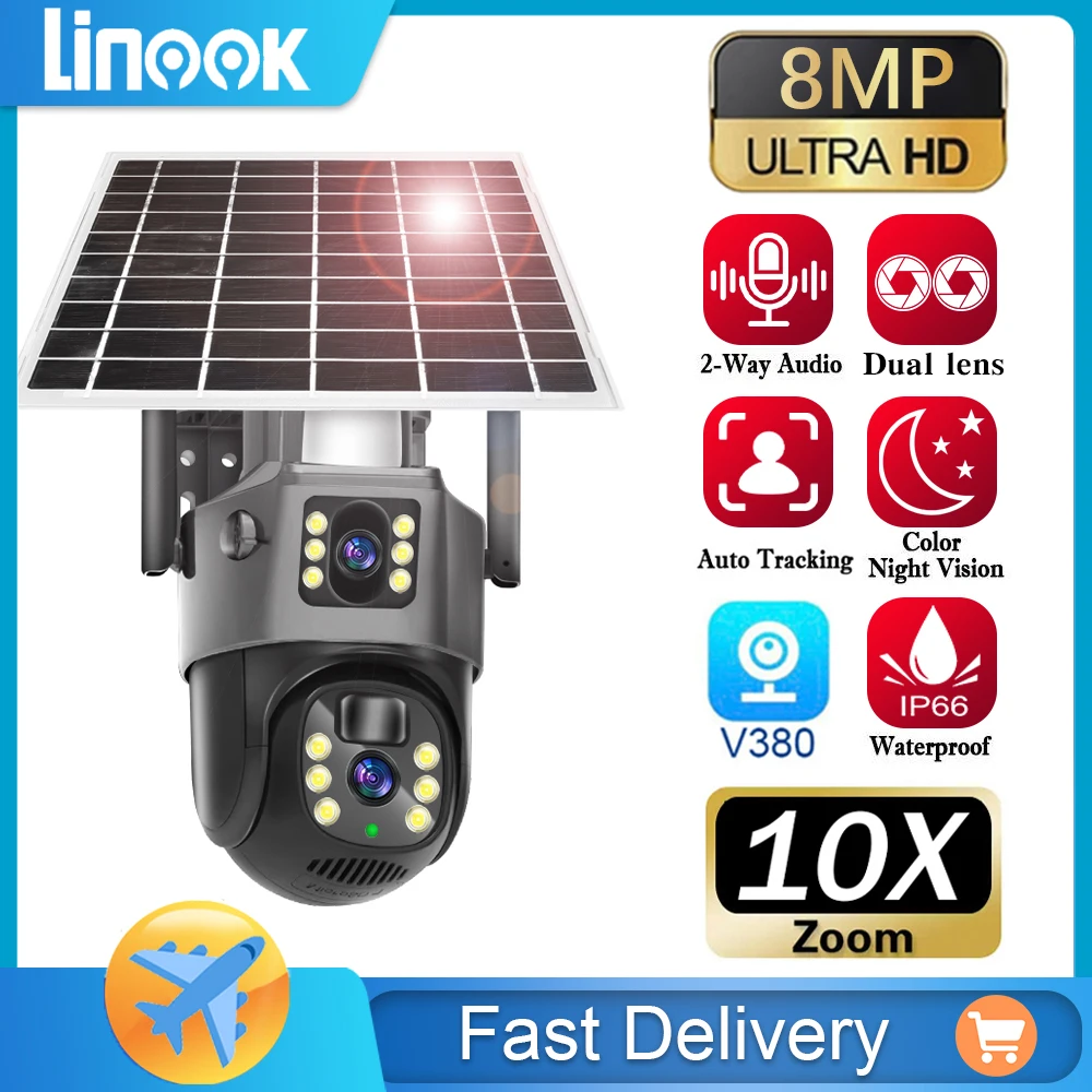 Linook V380, Wireless 4G SIM card outdoor solar camera waterproof 360 dual lens 4K, CCTV security protection IP camera, Linook V380, Wireless 4G SIM card outdoor solar camera waterproof 360 dual lens 4K, CCTV security protection IP camera,