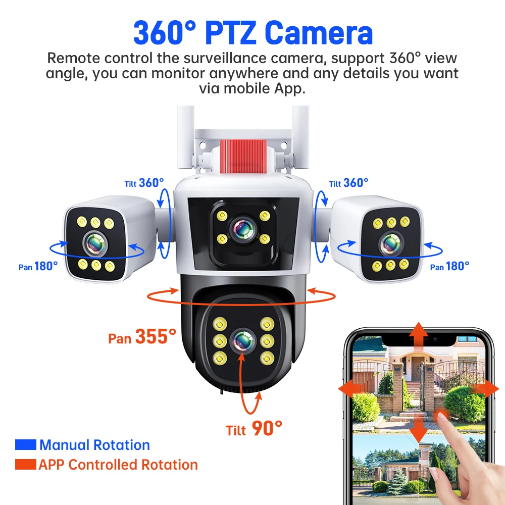 DIFANG WiFi Security Camera Outdoor, 3 Lens Rotatable,Two Way Talk,Motion Detection, night vision, 360° wireless CCTV Camera DIFANG WiFi Security Camera Outdoor, 3 Lens Rotatable,Two Way Talk,Motion Detection, night vision, 360° wireless CCTV Camera