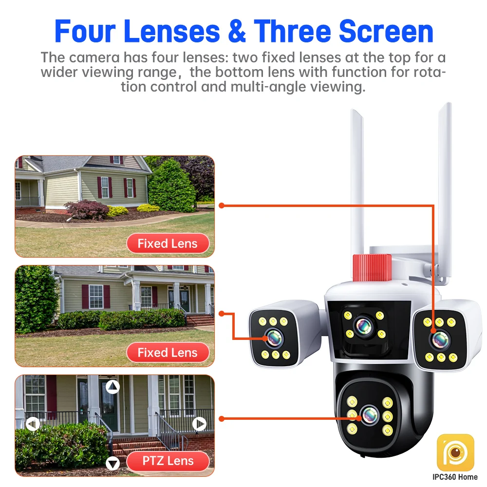 DIFANG WiFi Security Camera Outdoor, 3 Lens Rotatable,Two Way Talk,Motion Detection, night vision, 360° wireless CCTV Camera DIFANG WiFi Security Camera Outdoor, 3 Lens Rotatable,Two Way Talk,Motion Detection, night vision, 360° wireless CCTV Camera