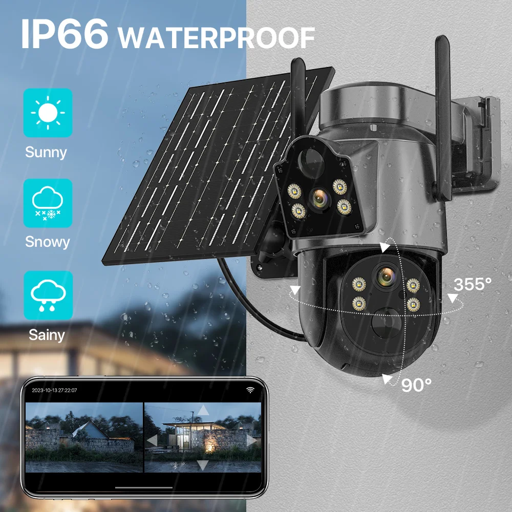 4K 8MP Wireless Solar Camera Outdoor WiFi PTZ Camera Built-in Battery 4MP PIR Detection Video Surveillance Long Time Standby