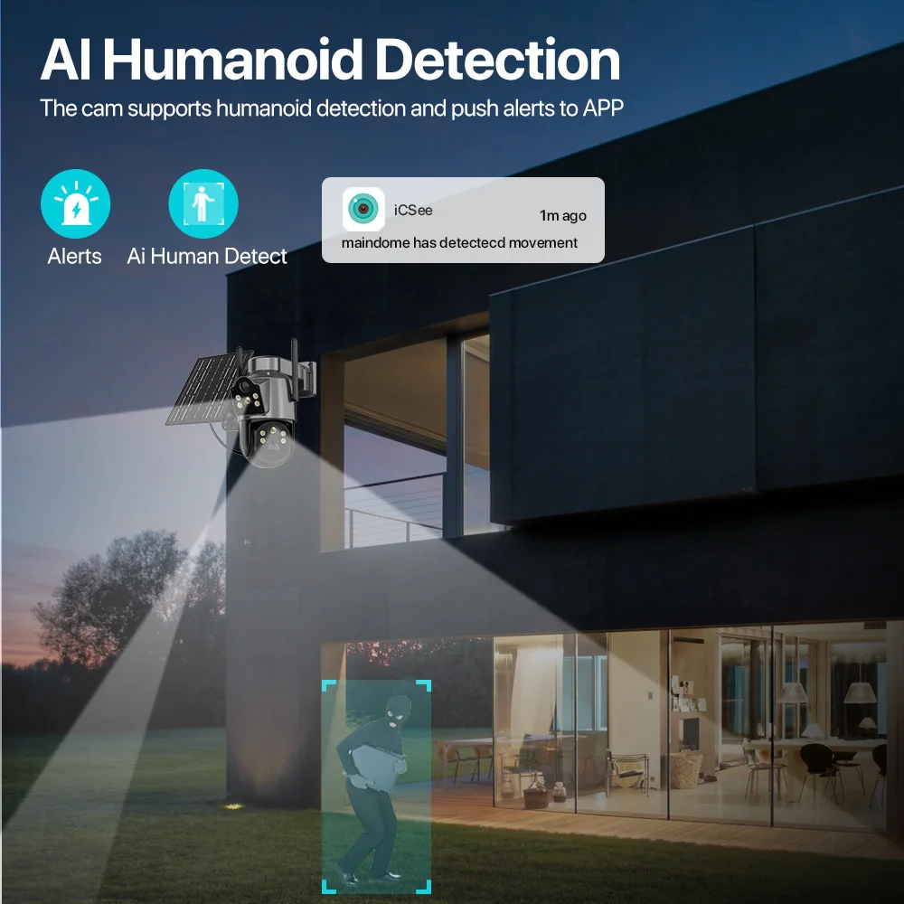 4K 8MP Wireless Solar Camera Outdoor WiFi PTZ Camera Built-in Battery 4MP PIR Detection Video Surveillance Long Time Standby