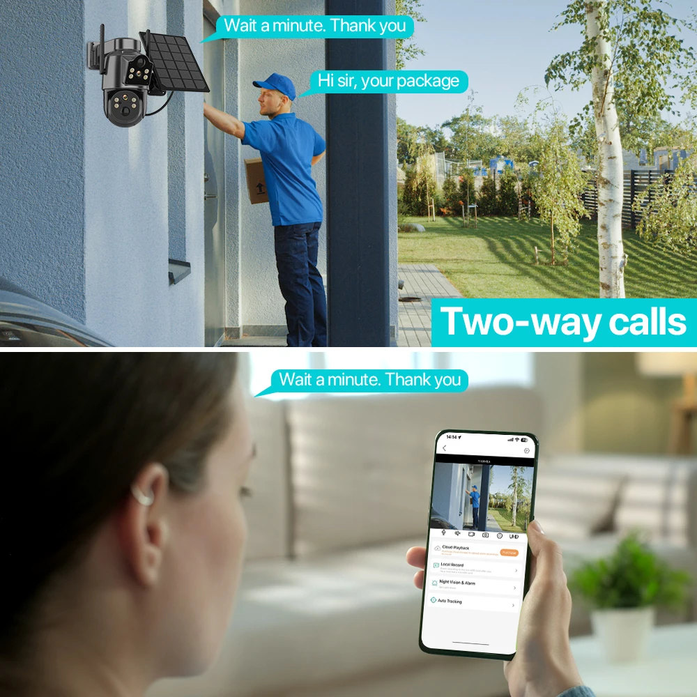 4K 8MP Wireless Solar Camera Outdoor WiFi PTZ Camera Built-in Battery 4MP PIR Detection Video Surveillance Long Time Standby