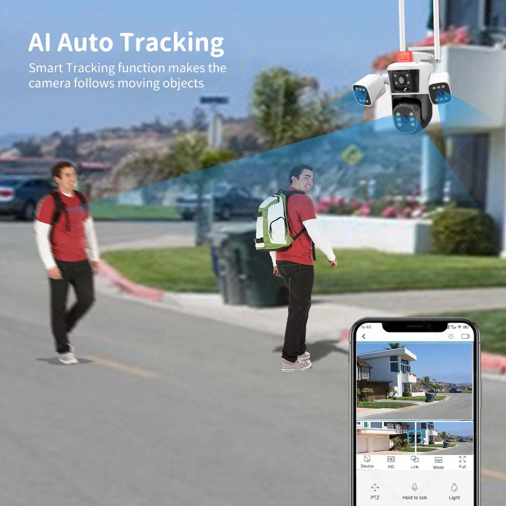 6K 12MP Security WiFi Camera Outdoor Three Screens PTZ Cameras Ai Motion Detection CCTV Video Surveillance Cam Waterproof Camera