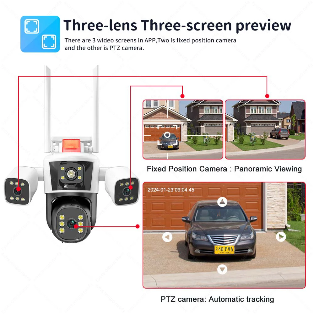 6K 12MP Security WiFi Camera Outdoor Three Screens PTZ Cameras Ai Motion Detection CCTV Video Surveillance Cam Waterproof Camera 6K 12MP Security WiFi Camera Outdoor Three Screens PTZ Cameras Ai Motion Detection CCTV Video Surveillance Cam Waterproof Camera