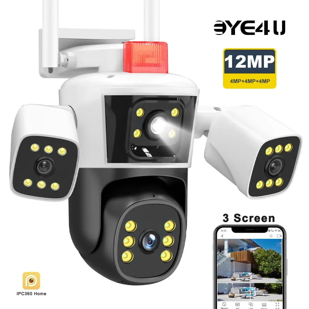 6K 12MP Security WiFi Camera Outdoor Three Screens PTZ Cameras Ai Motion Detection CCTV Video Surveillance Cam Waterproof Camera 6K 12MP Security WiFi Camera Outdoor Three Screens PTZ Cameras Ai Motion Detection CCTV Video Surveillance Cam Waterproof Camera