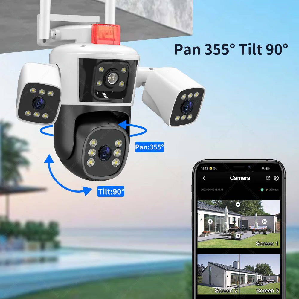 6K 12MP Security WiFi Camera Outdoor Three Screens PTZ Cameras Ai Motion Detection CCTV Video Surveillance Cam Waterproof Camera 6K 12MP Security WiFi Camera Outdoor Three Screens PTZ Cameras Ai Motion Detection CCTV Video Surveillance Cam Waterproof Camera