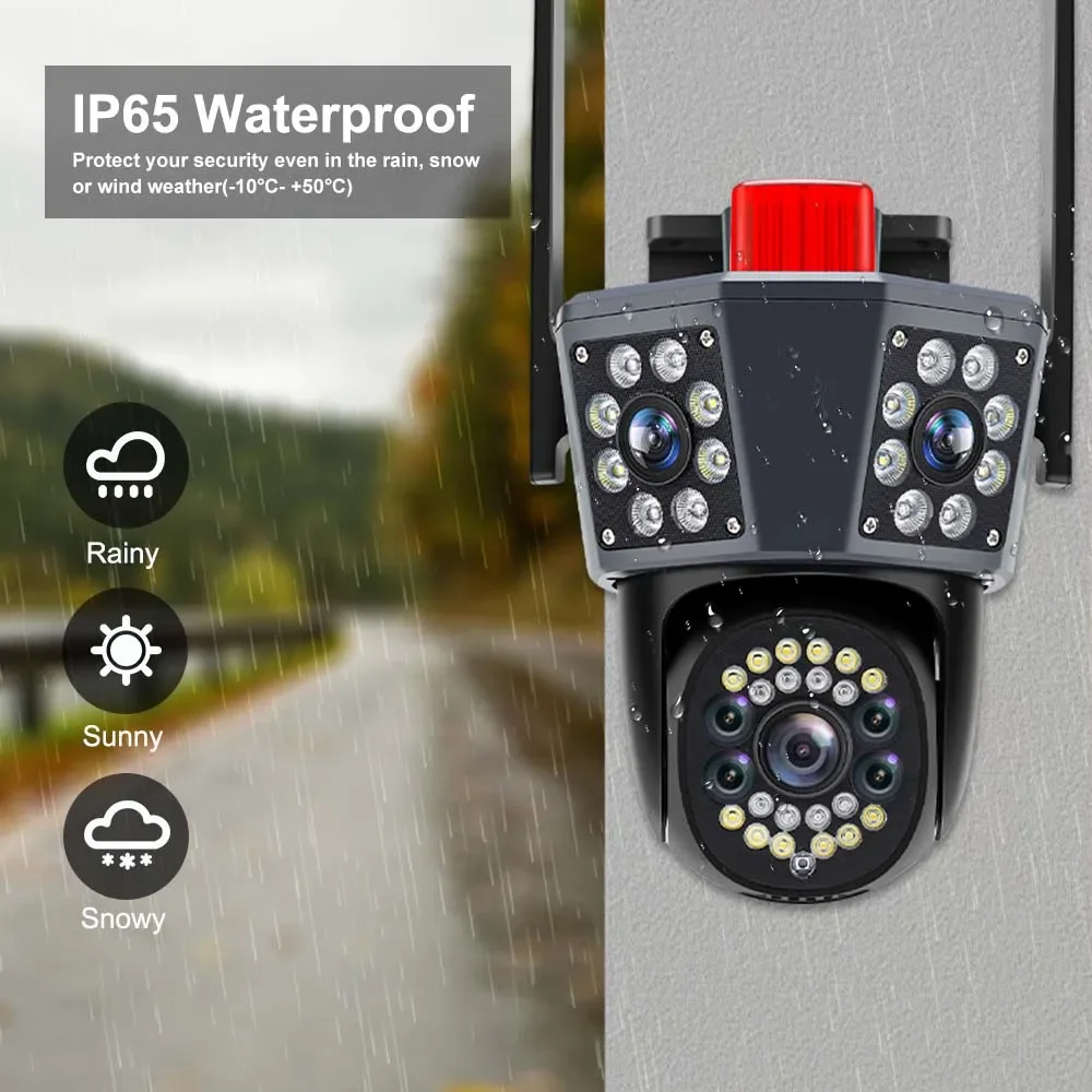 6K 12MP IP Camera Three Lens Outdoor PTZ WiFi Wireless Smart Home Security Protection Auto Tracking CCTV Video Surveillance