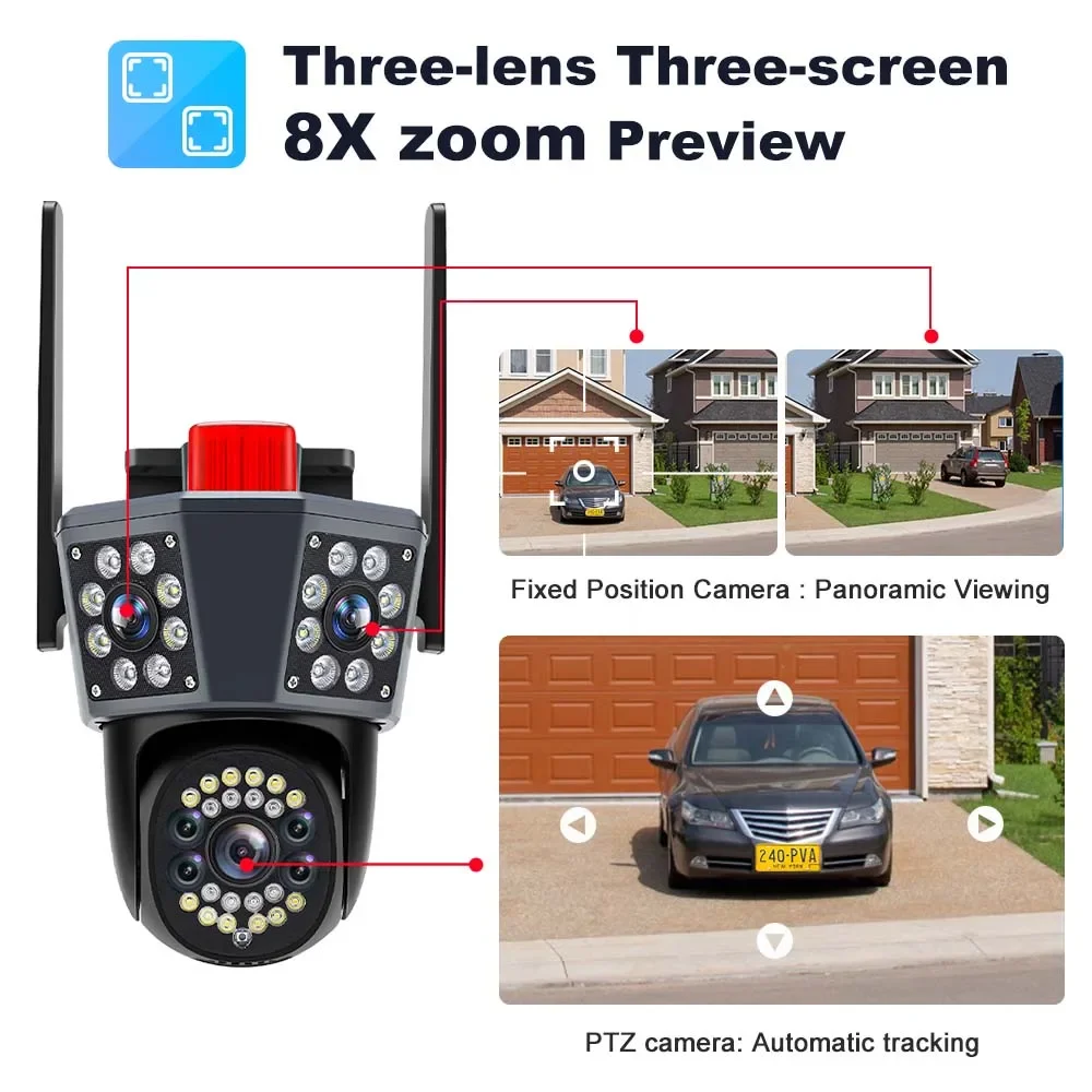 6K 12MP IP Camera Three Lens Outdoor PTZ WiFi Wireless Smart Home Security Protection Auto Tracking CCTV Video Surveillance 6K 12MP IP Camera Three Lens Outdoor PTZ WiFi Wireless Smart Home Security Protection Auto Tracking CCTV Video Surveillance